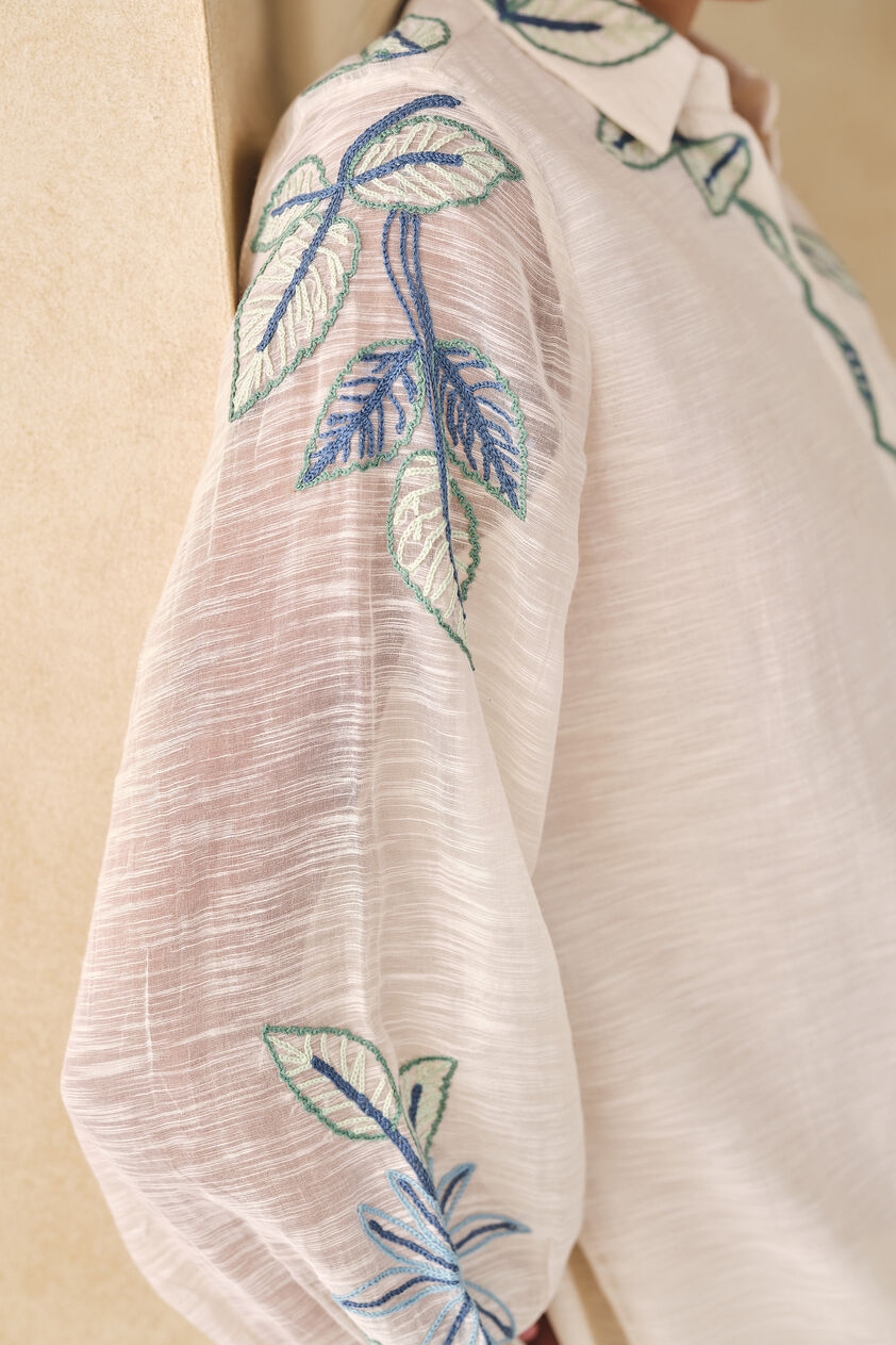 Ebonique Hand-embroidered SEWA Mul Top - Ivory, Ivory, image 6